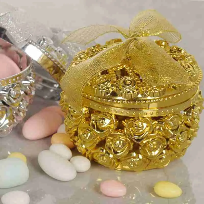 Золотые полые розы, цветы конфетная коробка с лентой для Свадебная вечеринка Baby Shower пользу Рождественские украшения подарки чехол
