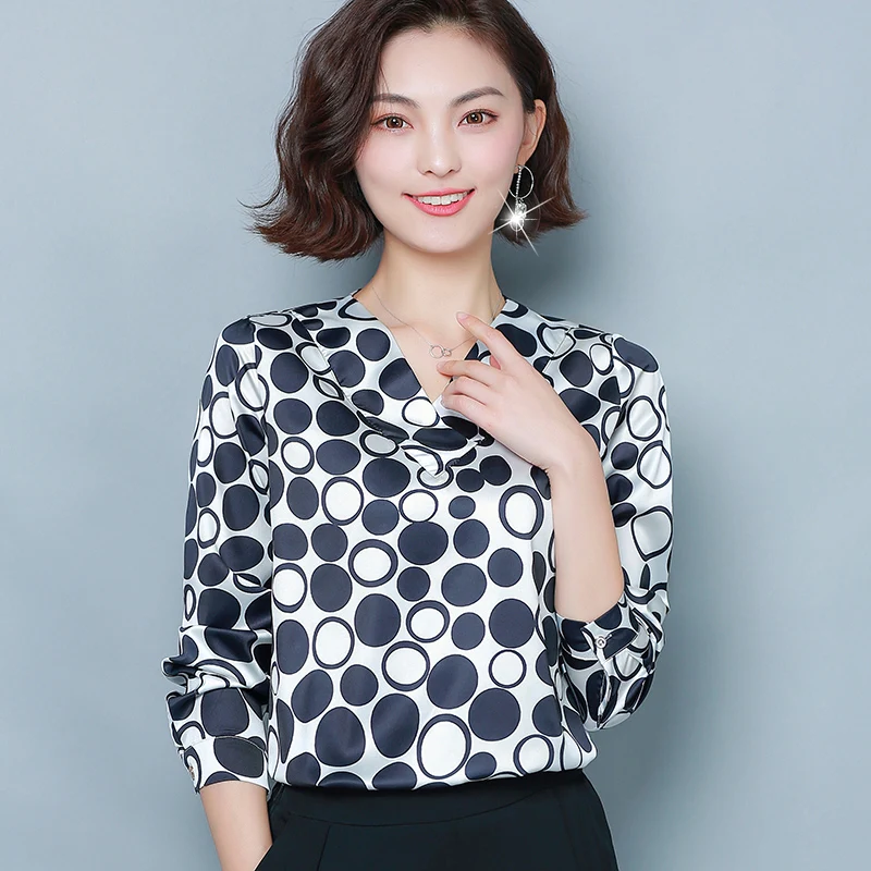 Корейская мода шелковые женские рубашки элегантные атласные с v образным вырезом