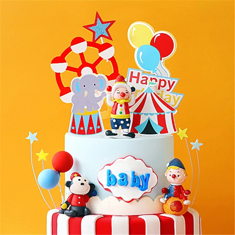 Цирк клоун поезд слон мальчик девочка день рождения торт Топпер товары для