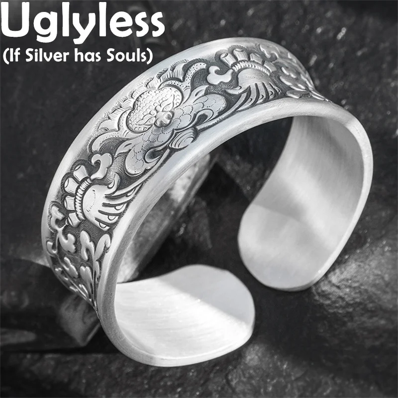 

Uglyless 999 серебро Китай филе этнические ювелирные изделия для женщин увеличенные 25 мм зеркальные абстрактные зеркальные серебряные