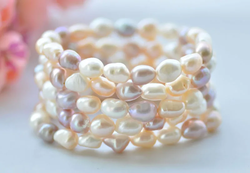 

P7236 Stretch 8" 11mm Pink Lavender White Baroque Freshwater Pearl Bracelet