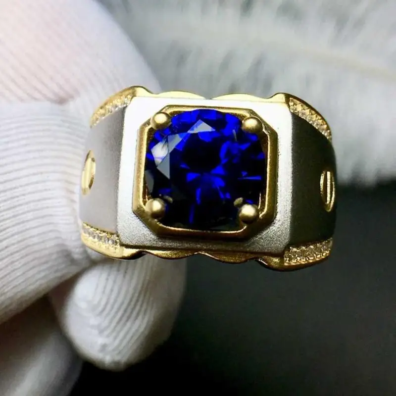 

Men's Silver Color Ring Domineering Trend Shiny Blue Zircon Ring Rock Jewelry Party Accessories