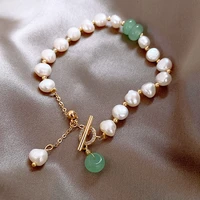 real gold plating baroque freshwater pearl green stone bracelet korean girlfriends sisters shaped pearl bracelet wholesale