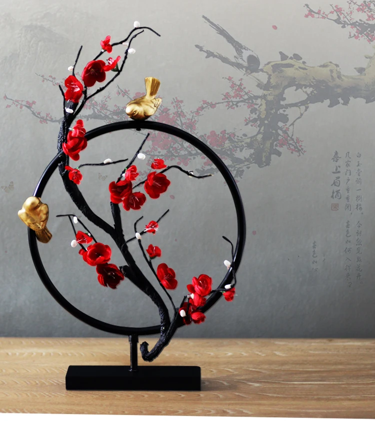 

Creative Flower Bird Iron Round Shape Figurines Home Table Accessories Modern Living Room Desktop Ornament Zen Mascot Decoration