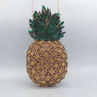 pineapple shape metal crystal clutch fashion wedding bridal clutch purses elegant women%e2%80%99s diamond shoulder bag chain clutches