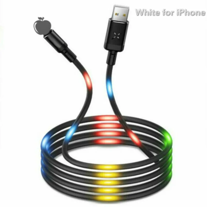 White for iPhone Colorful LED Light Flash Magnetic Fast Charging Micro USB Type C Cable Charger For iPhone XS X 8 7 Samsung USB C Cable - Цвет: White for iPhone