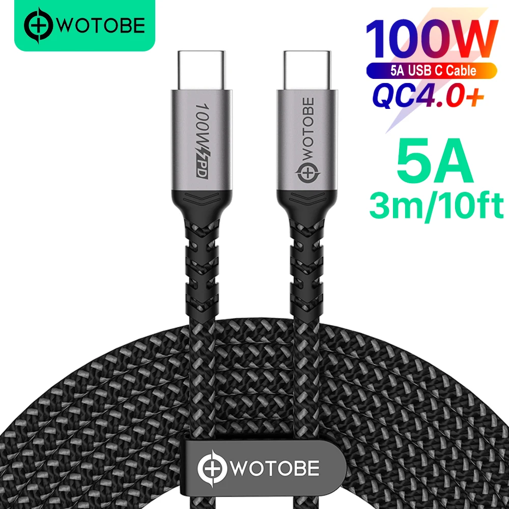 USB C кабель WOTOBE длинный 10 футов Type 5A E Mark 100 Вт PD Быстрая зарядка нейлоновый плетеный