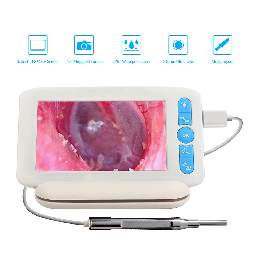 

480 * 272 Digital Otoscope with 6 LED Lights 1080P High Precise Ear Scope Camera 4.3in Screen Earwax Removal Tool and Specula