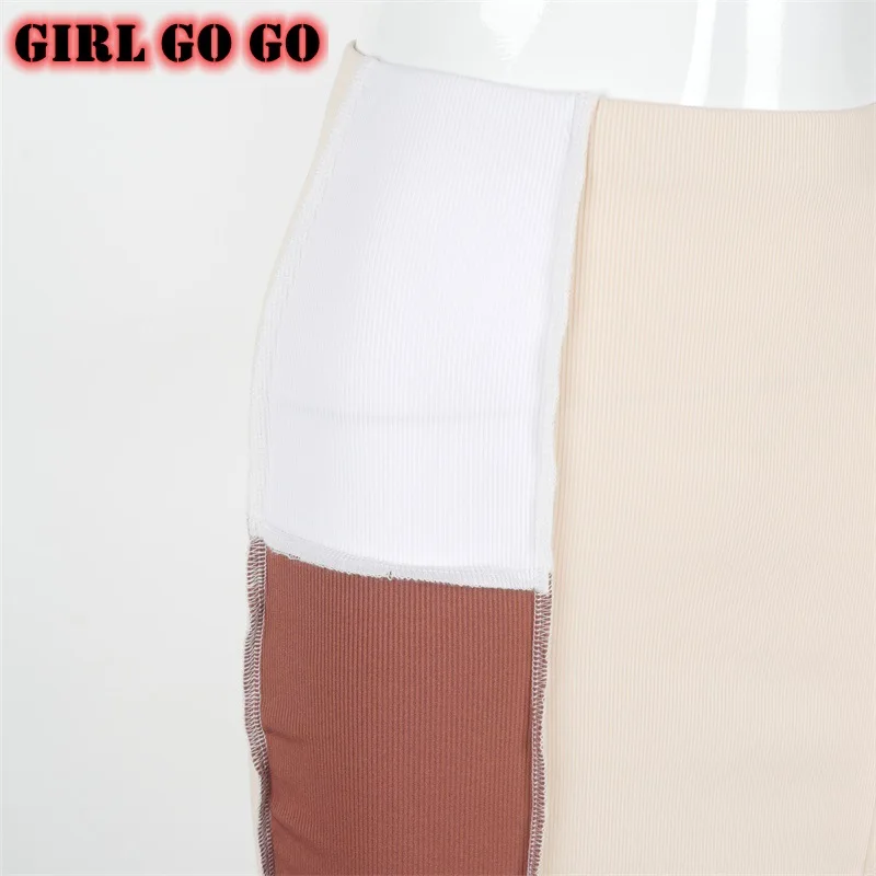 

2 piece set women crop top vest mini skirt one shoulder backless outfits sexy streetwear patchwok contrast color matching sets