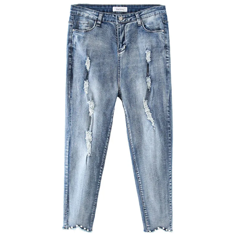 

oversize plus size Pants Plus Size Casual Waist Sping Summer Pant Womens 2020 New Fashion Blue jeans