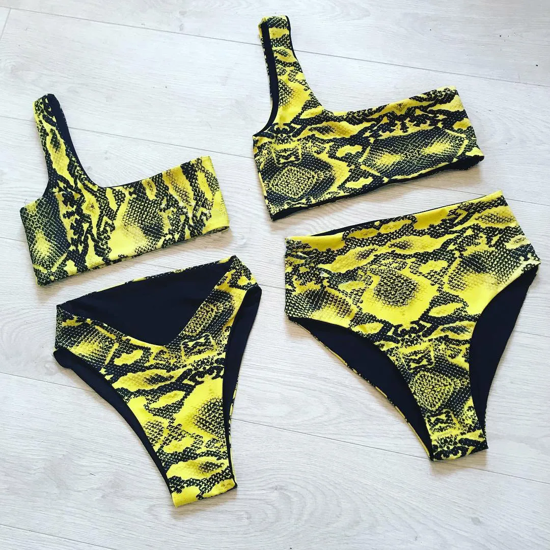 

Bikini 2021 Women's Swimsuit Sexy One Shoulder Push Up Leopard High Waist Swimwear Bathing Suit Bikini Set Female Beachwear