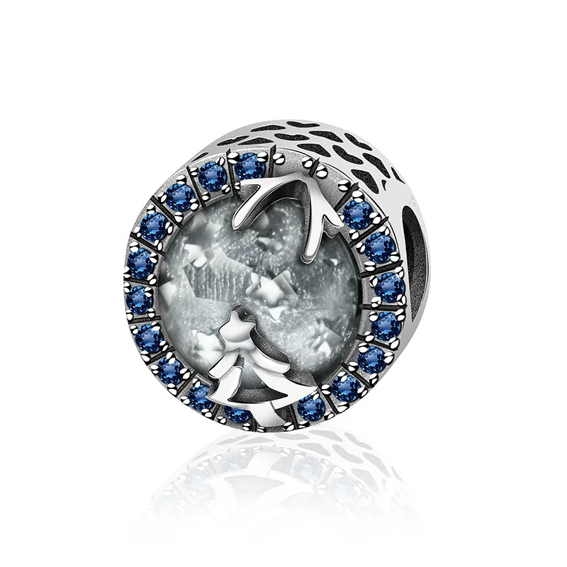 

2018 New 100% 925 Sterling Silver Dazzling Clear CZ Blue White Zircon Charm Fit Original Design Christmas Tree Bead 2361-2380