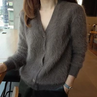 autumn and winter long hair mink cashmere cardigan korean version female v neck thickened sweater long sleeve knitted coat