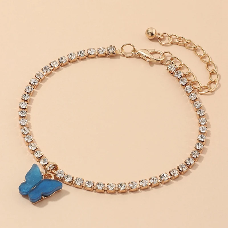 Новый кубинской бабочка браслет золотого цвета с украшением в виде кристаллов