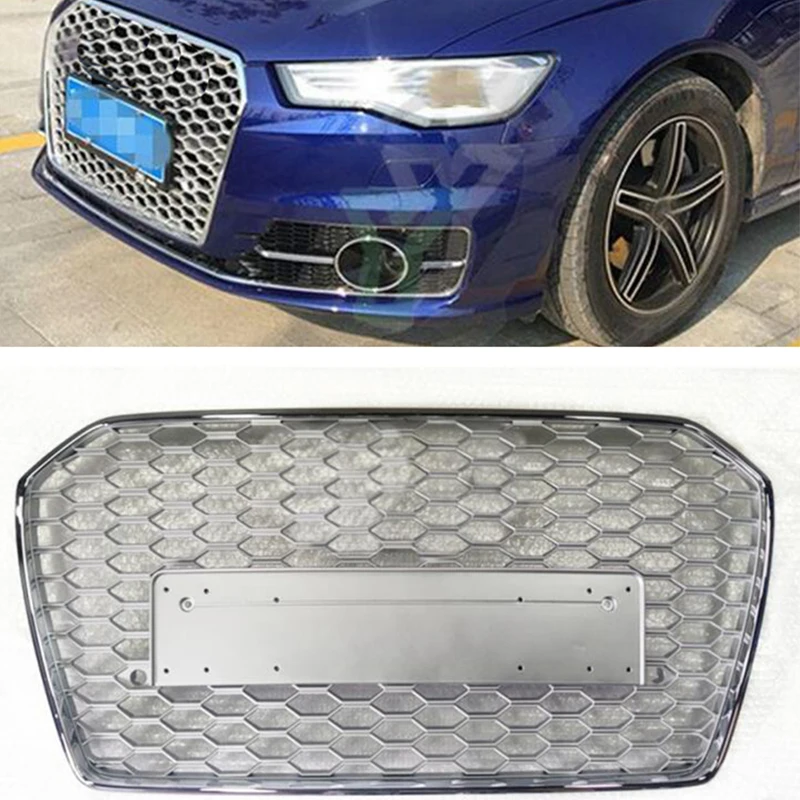 

For Audi A6 S6 Sline C7.5 2016-2018 Not Fit RS6 Auto Racing Grill All Silver Front Bumper Mesh Honeycomb Grids Car Accessories