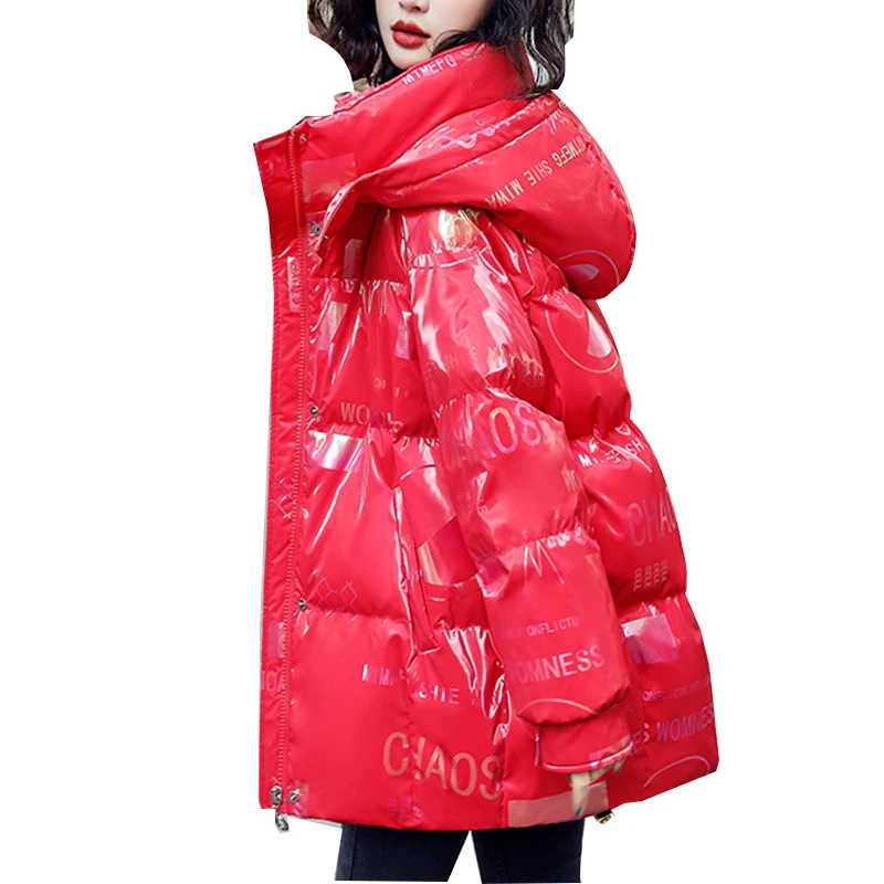 Зимняя женская куртка 2021 популярная Толстая модная Глянцевая парка на молнии с