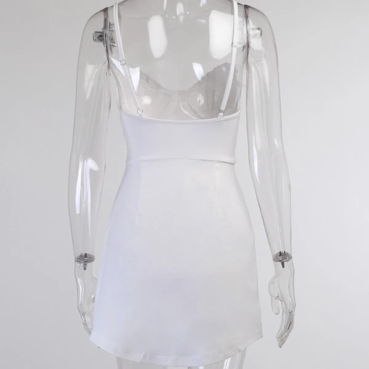 

BacklakeGirls 2021 Sexy Deep V-neck Solid Color Temperament Slim Waist Sleeveless Chest Pleated Dress Women Short Cocktail Dress