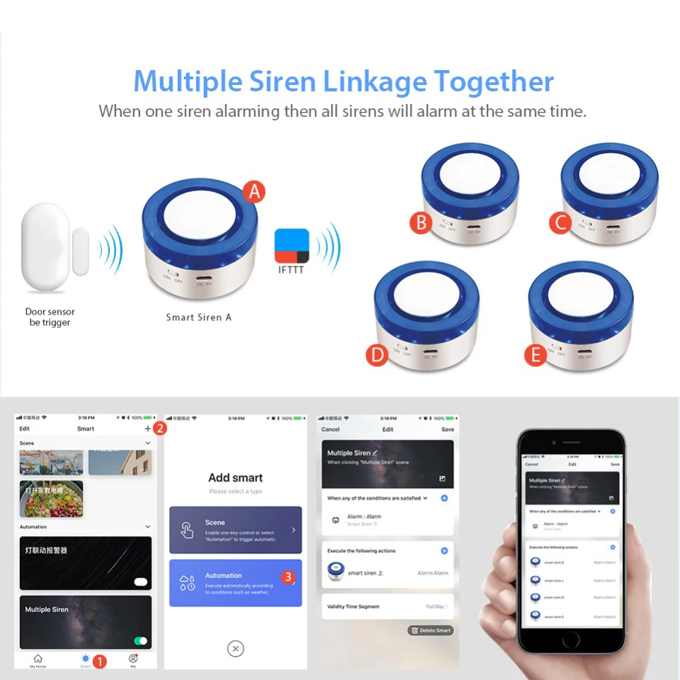 Smart Home Wifi Alarm Siren Kits Life APP Wireless Remote Control Alexa Google control | Безопасность и защита