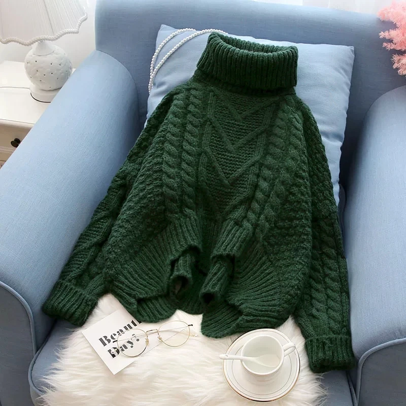 Женский вязаный Свитер оверсайз свитер в Корейском стиле с высоким воротником на