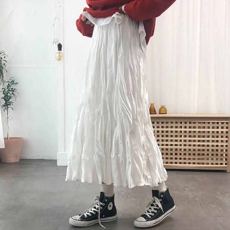 

Harajuku White Boho Casual Slim Preppy Women Pleated Skirts Summer High Waist Long Skirt Plus Size Korean Female Jupe JK1066