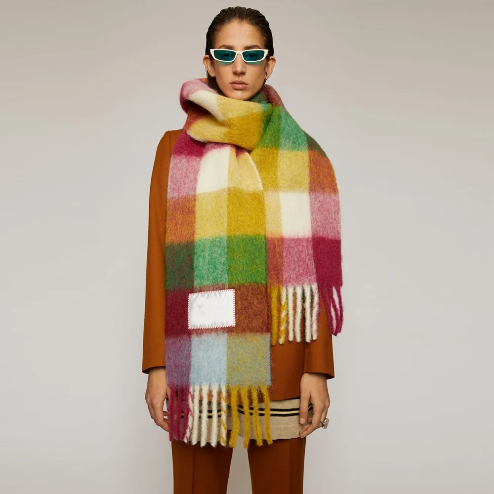 New Multi Color Plaid Tassel Scarf for Autumn and Winter 2020. AC's Same Rainbow Shawl. Men's Women's Warm Scarves |