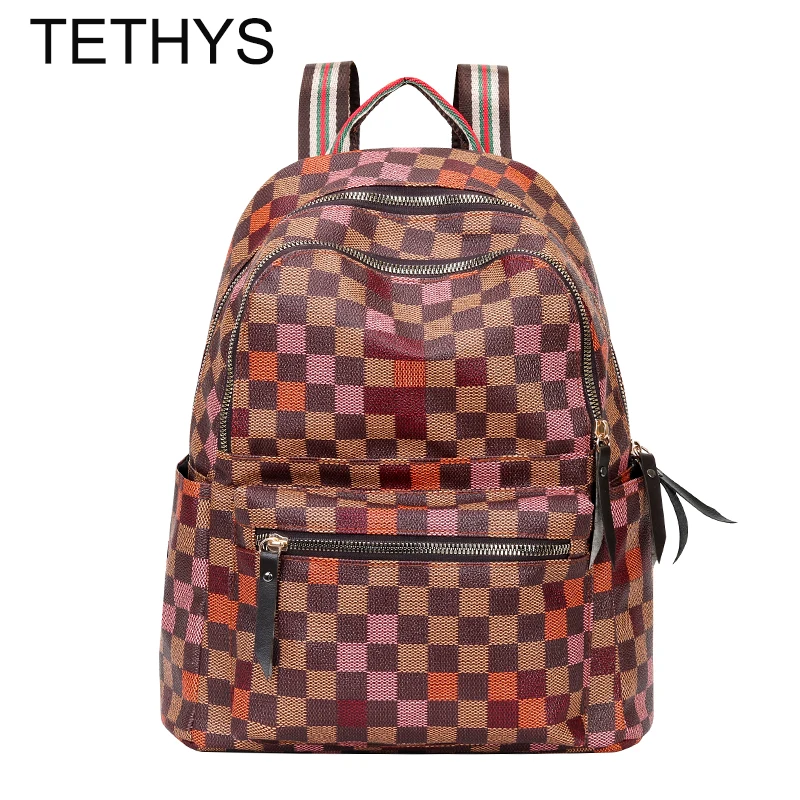 Женский рюкзак в клетку TETHYS вместительный дорожный для девочек подростков