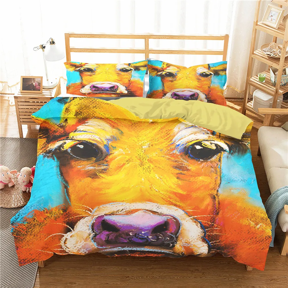 

Набор одеял Queen, домашний текстиль с 3D рисунком крупного рогатого скота, с наволочками, пододеяльник, одежда для спальни