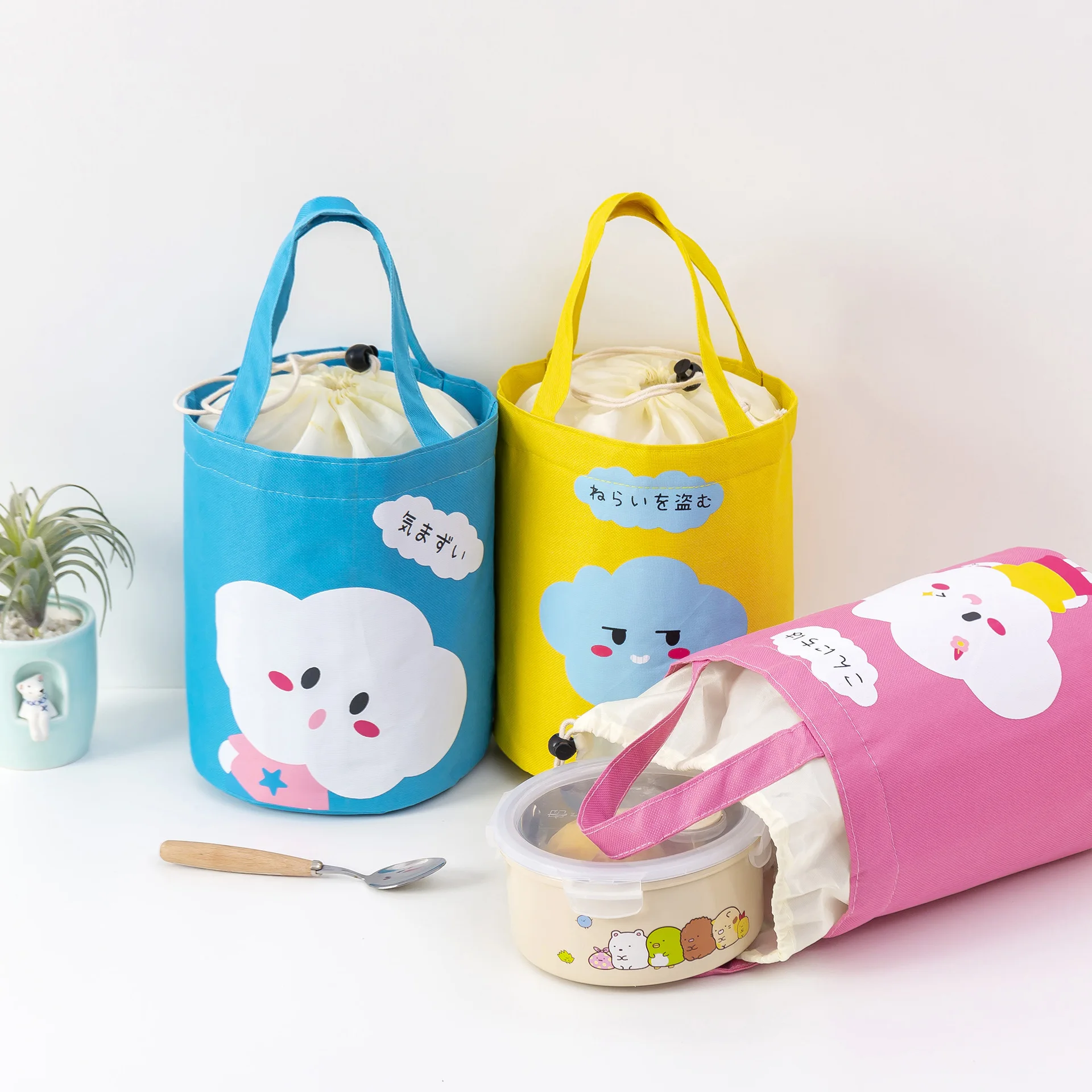 

Beam Port Cylindrical Cooler Bag Waterproof Thermal Oxford Lunch Bag Thickened Aluminum Foil Convenient Lunch Box Food Bags
