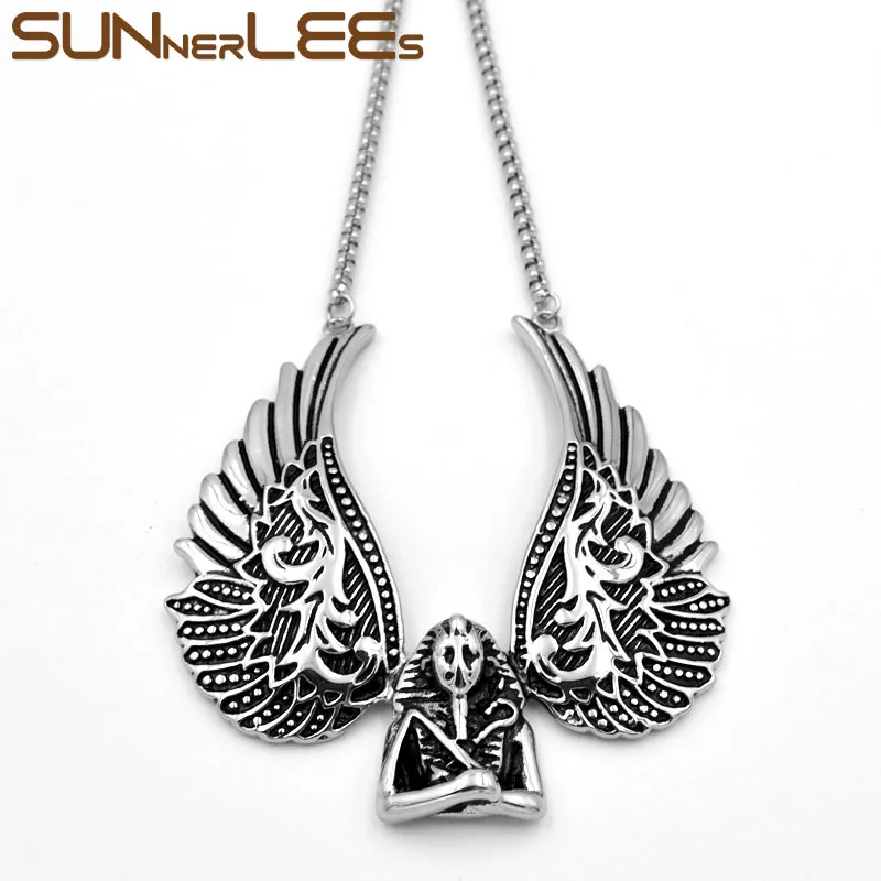 SUNNERLEES 316L Подвеска из нержавеющей стали ожерелье хип-хоп панк крылья Фараона