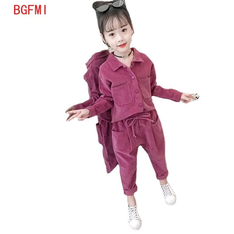 Новая одежда для девочек весенние комплекты рубашки с длинными рукавами + штаны