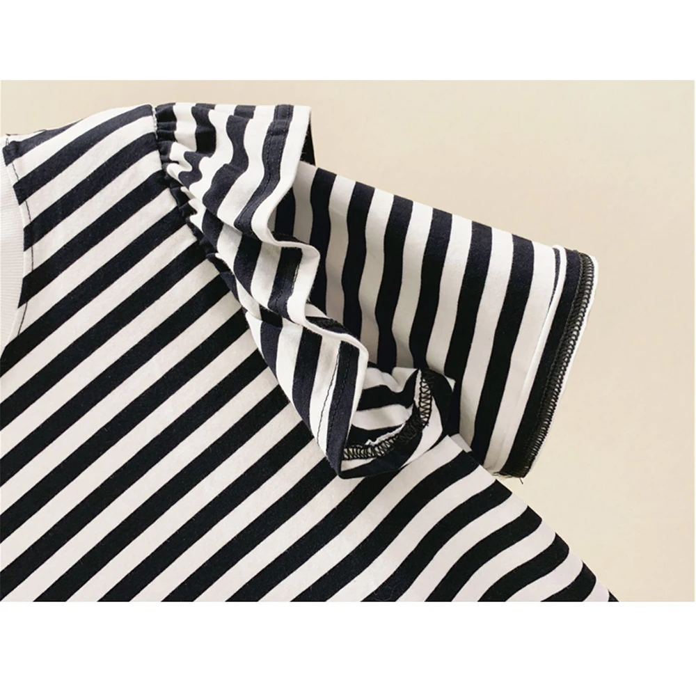 

Fashion Striped Ruffles Sleeve Cotton Short Sleeve T Shirt Woman Elegant Baggy Loose S-XL Tops Summer Clothes For Women