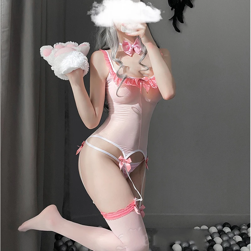 

Rabbit Transparent Uniform Erotic Outfit for Woman Wrapped Chest Bunny Girl Sexy Anime Cosplay Costume Lace Up Cat Cow