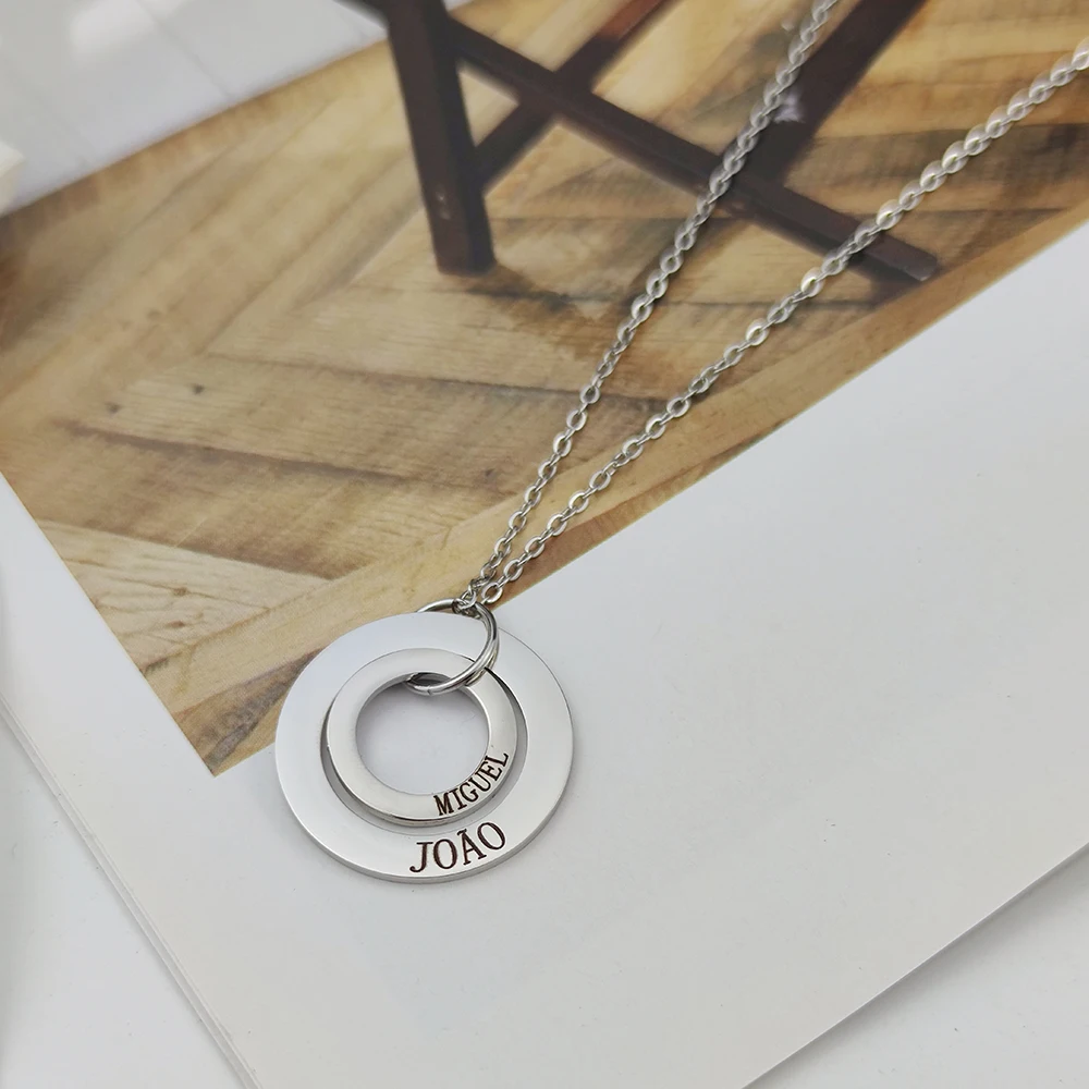 Изящная двойная круглая резная цепочка из нержавеющей стали с двумя именами