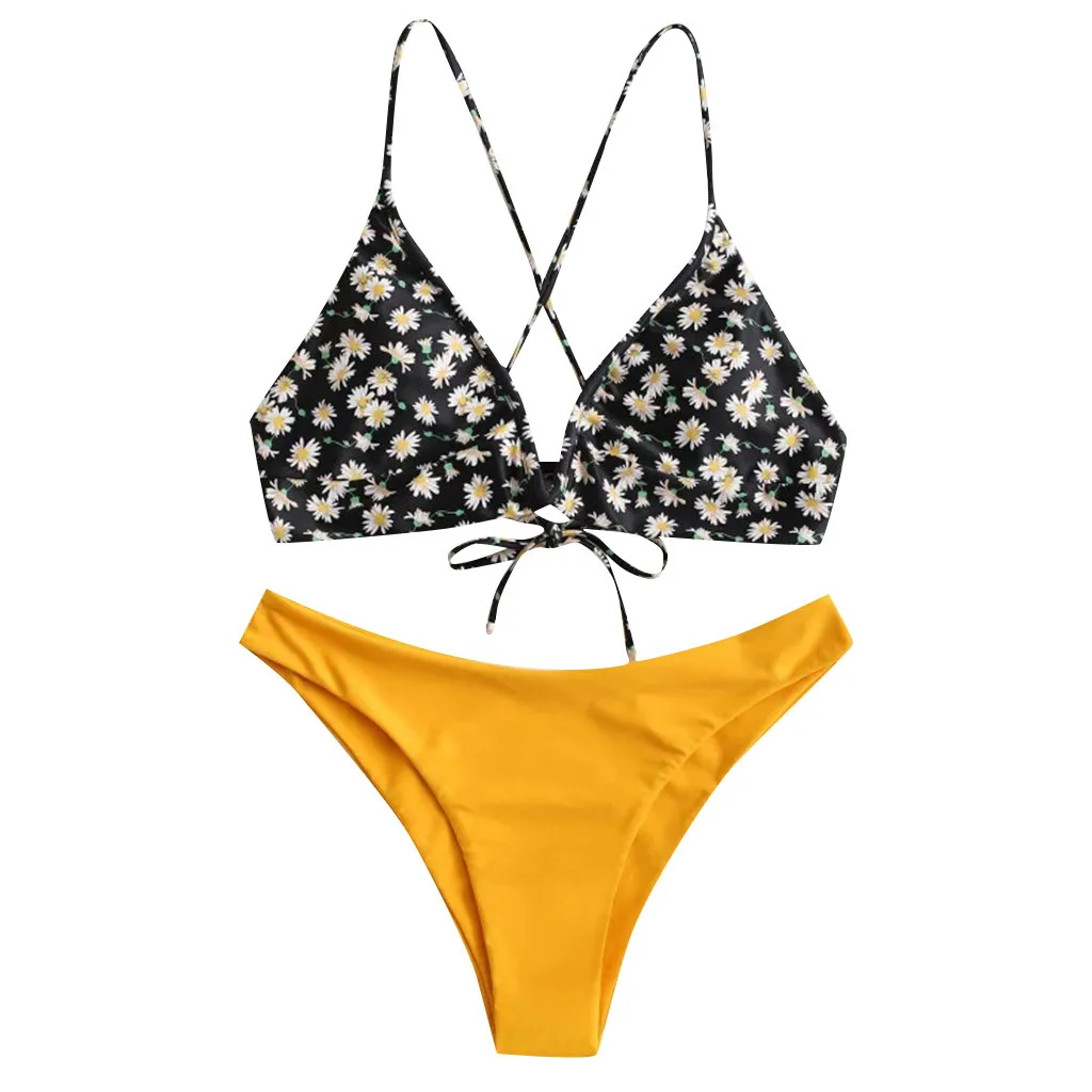 Женский комплект нижнего белья с цветочным принтом и ромашками из двух предметов