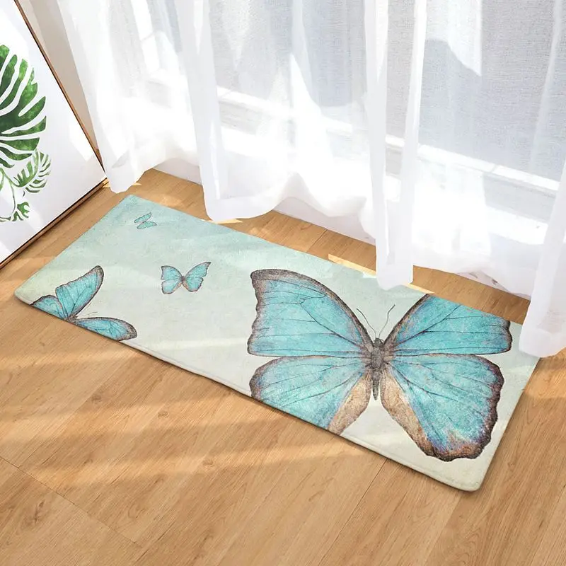 

Kitchen Mat Bedroom Living Room Carpet Entrance Doormat Home Hallway Floor Mat Butterfly Pattern Bathroom Anti-Slip Long Rug
