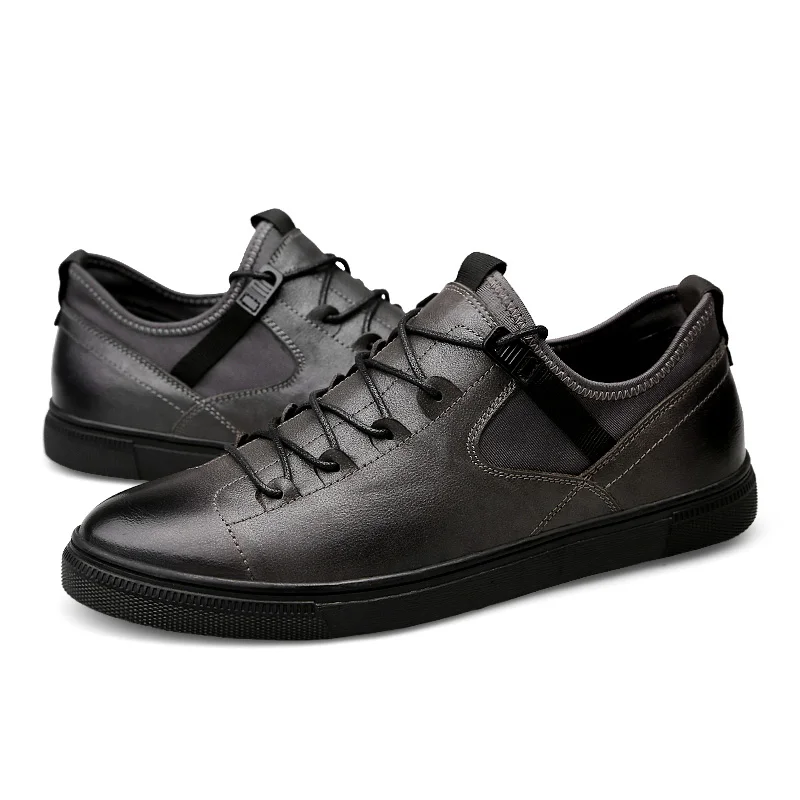 Мужские кроссовки из натуральной кожи черные или серые повседневные туфли на