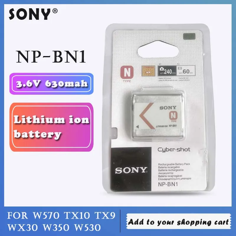 Оригинальный литиевый аккумулятор Sony 3 6 В NP-BN1 NP BN1 630 мА ч TX9 T99 WX5 TX7 TX5 W390 W380 W350 W320 W310 |