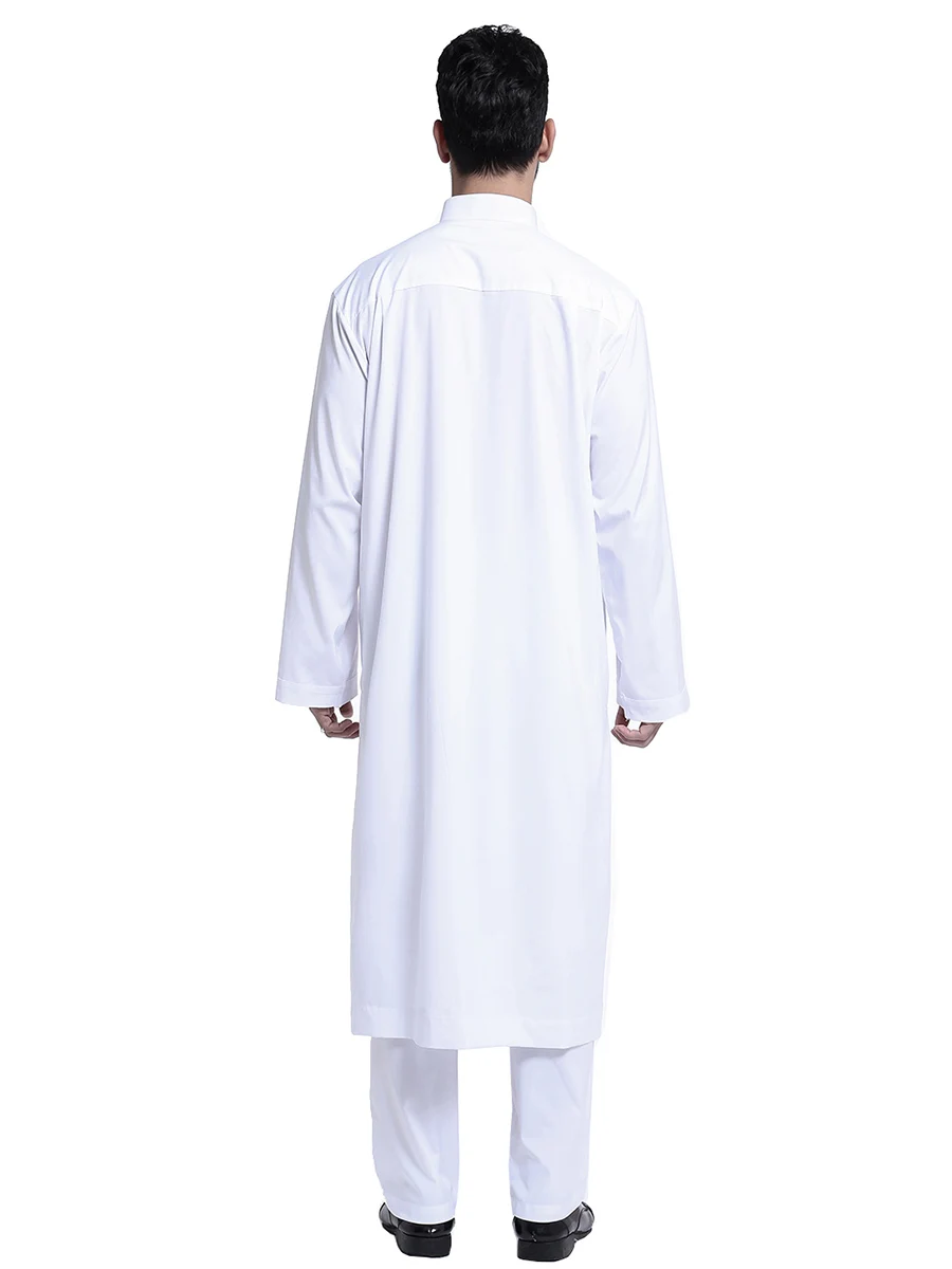 Arabic Men Islamic Clothing White Abaya 2 Pieces Moroccan Kaftan Muslim Thobe for Men Musulman Robe Saudi Arabia Clothing Robe