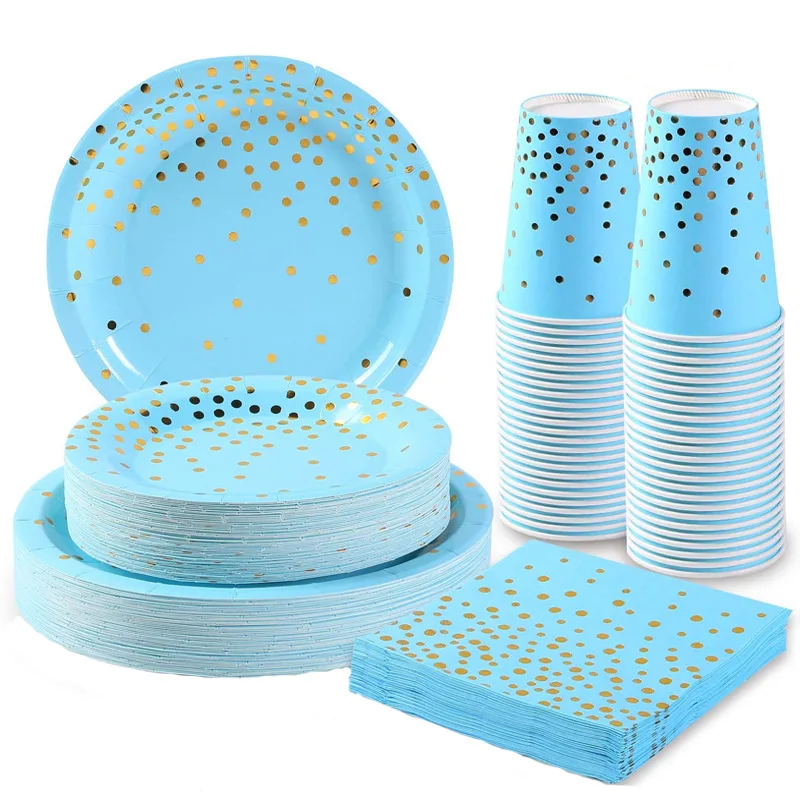 

50pcs/100pcs Meal Gilded Party Tableware Set Cup Plate Napkin Straw Wedding Anniversary Party Decoration Plate Set Party Supplie