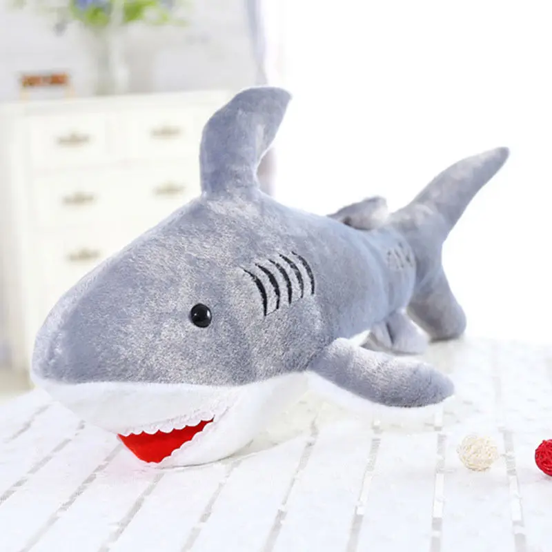 Muñeco de peluche de tiburón gigante para niños, juguete de 45cm, suave, pez oceánico Kawaii, almohada de lectura de animales Speelgoed