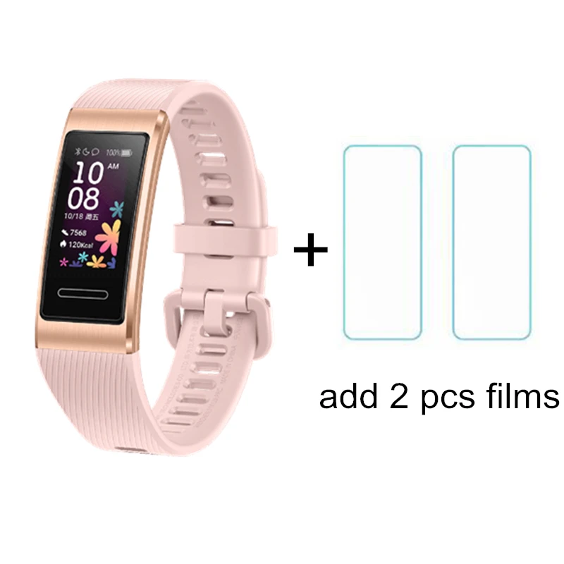 Pink add film Браслет HUAWEI Band 4 3 Pro Smartband с металлической рамкой Amoled цветной дисплей SpO2 датчик кровяного кислорода для плавания датчик частоты сердечных сокращений - Цвет: Pink add film