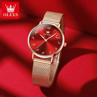 olevs 2022 new fashion luxury ladies explosive simple watch diamond red dial strap waterproof womenmesh belt quartz watches 5870