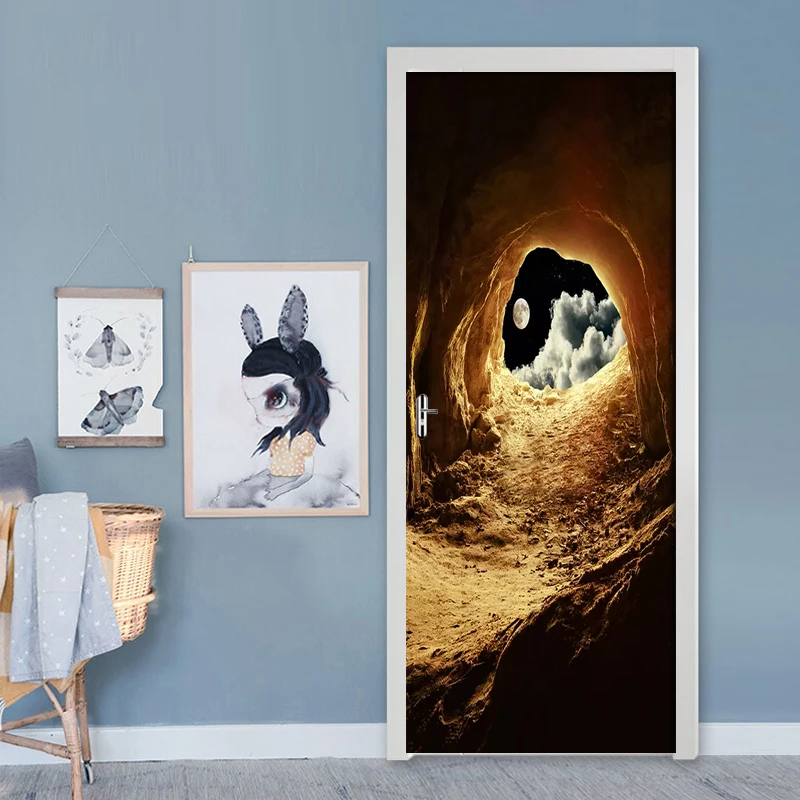 Наклейка на дверь с лунным светом из ПВХ самоклеящиеся обои Постер для гостиной