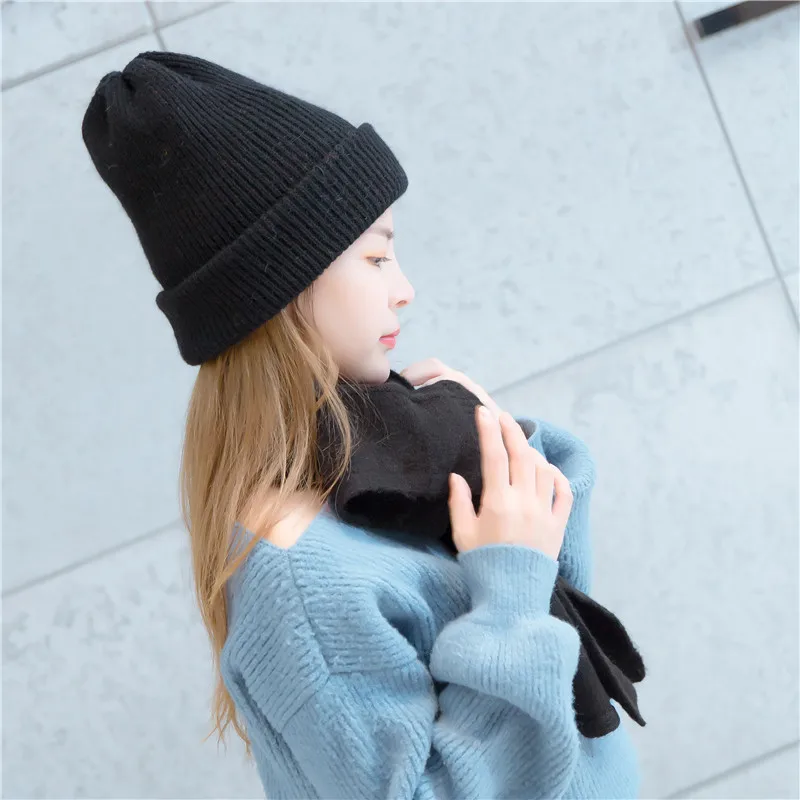 LA Новая зимняя женская шапка из кроличьего кашемира вязаные шапочки толстые