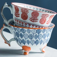 hand painted breakfast milk mug 300ml japanese retro ceramic coffee cup new creative tripod teacup