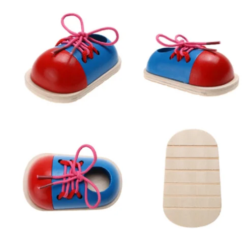Обучающие Развивающие игрушки для детей деревянные шнурованная обувь