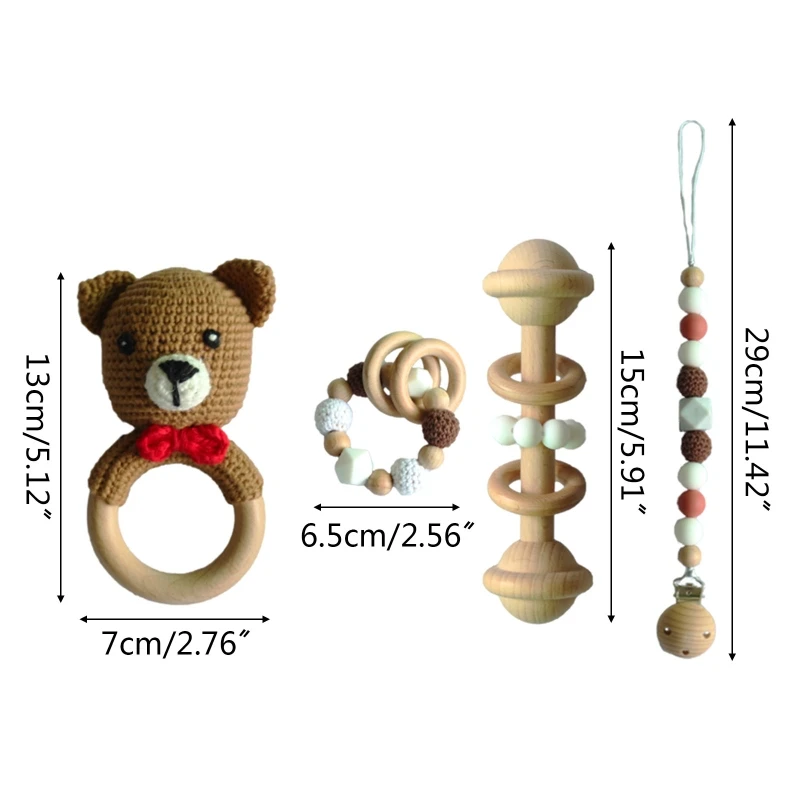

Baby Pacifier Clip Chain Teething Bracelet Crochet Bear Soother Toy Infants Rattle Teether Newborn Dummy Holder Shower Gifts