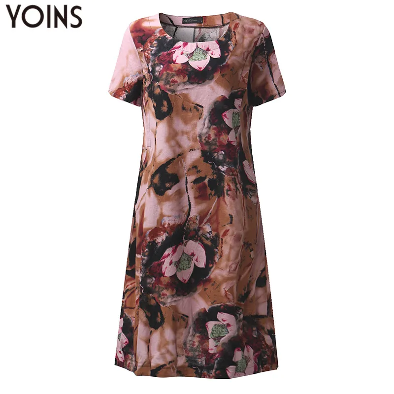 YOINS женское платье 2020 винтажное до середины икры с цветочным принтом свободное