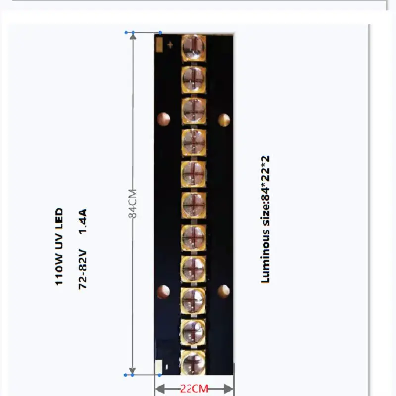 6565 УФ светодиодный Strit 110 Вт высокомощный фиолетовый нм точечный чип 22*84*2 мм Плата