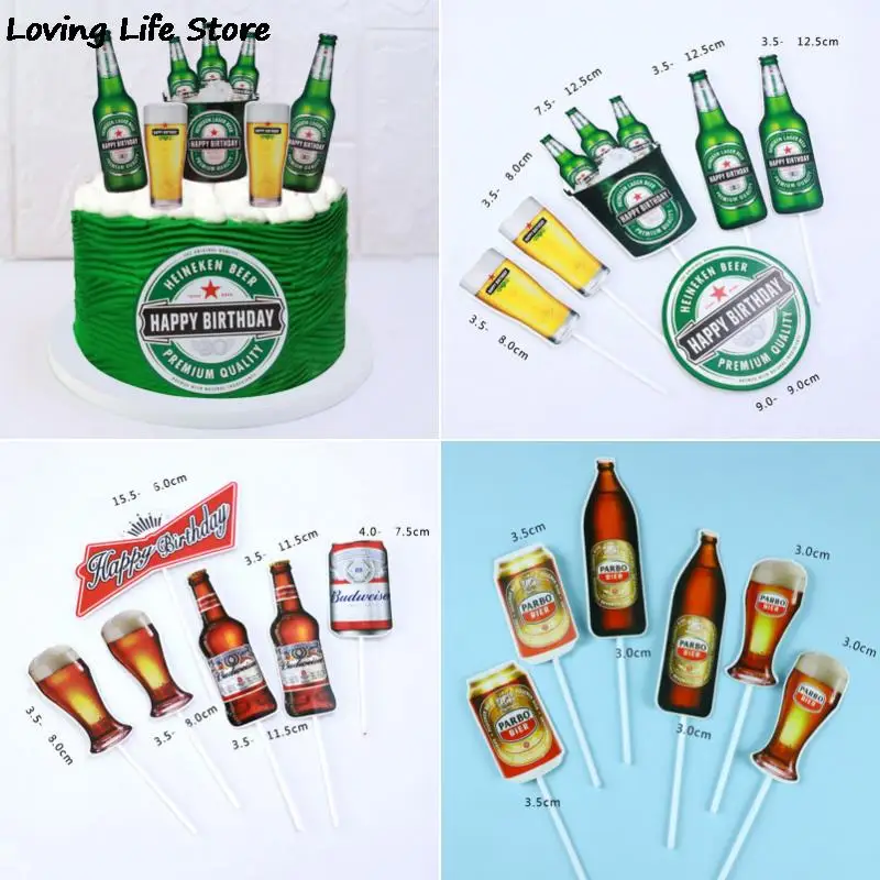 

6pcs/set Beer Cake Topper Flags Green Red Cupcake Toppers Kids Girl Boy Birthday Wedding Party DIY Decor Party Baking Supplies